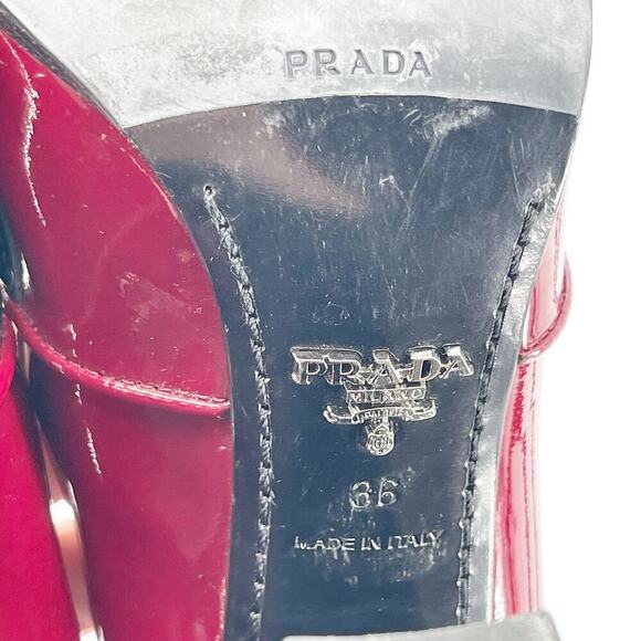 Prada Fall 2010 Burgundy Patent Leather Square Toe Loafer Pump Heel size IT 36 - Picture 13 of 15